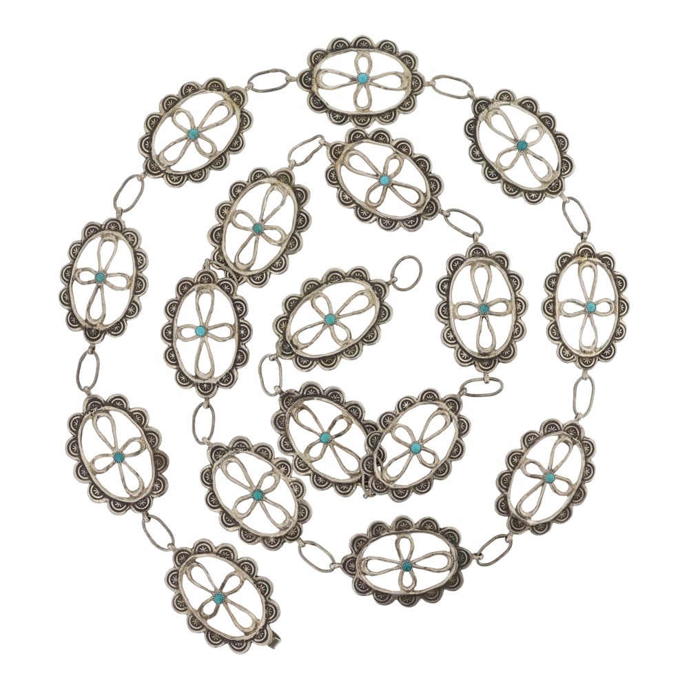 Vintage Navajo Kingman Turquoise Link Concho Belt (1 of 2)