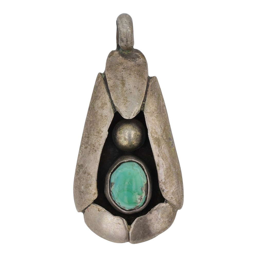 Vintage Navajo Nevada Turquoise Shadow Box Pendant (1 of 2)