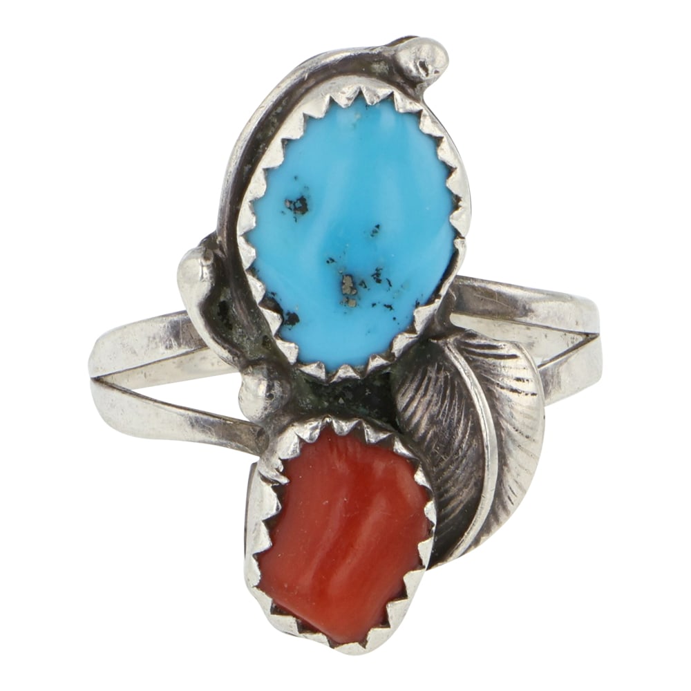 Navajo Turquoise & Coral Ring (1 of 3)