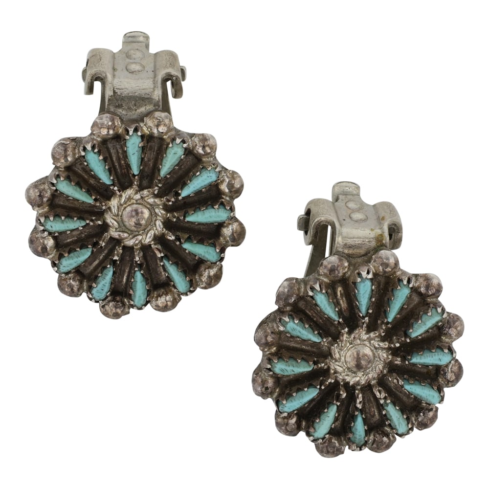Zuni Turquoise Needlepoint Earrings: Sterling Silver | Genuine Turquoise | Zuni Turquoise Needlepoint Earrings | Zuni Native American Southwest Indian Jewelry | Good (no breaks or damages) | Approximate Weight: 4 Grams | Earrings: .5" x