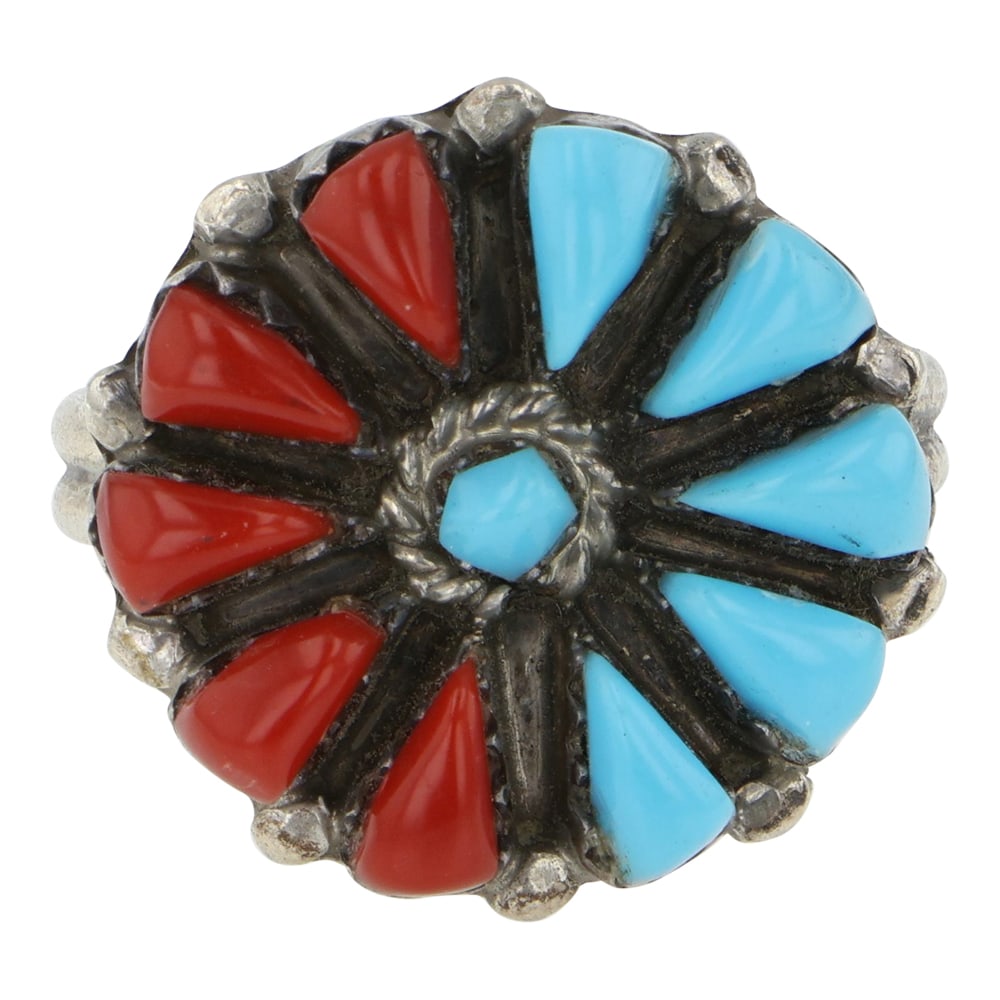 Vintage Zuni Sleeping Beauty Turquoise & Mediterranean Coral Ring (1 of 3)