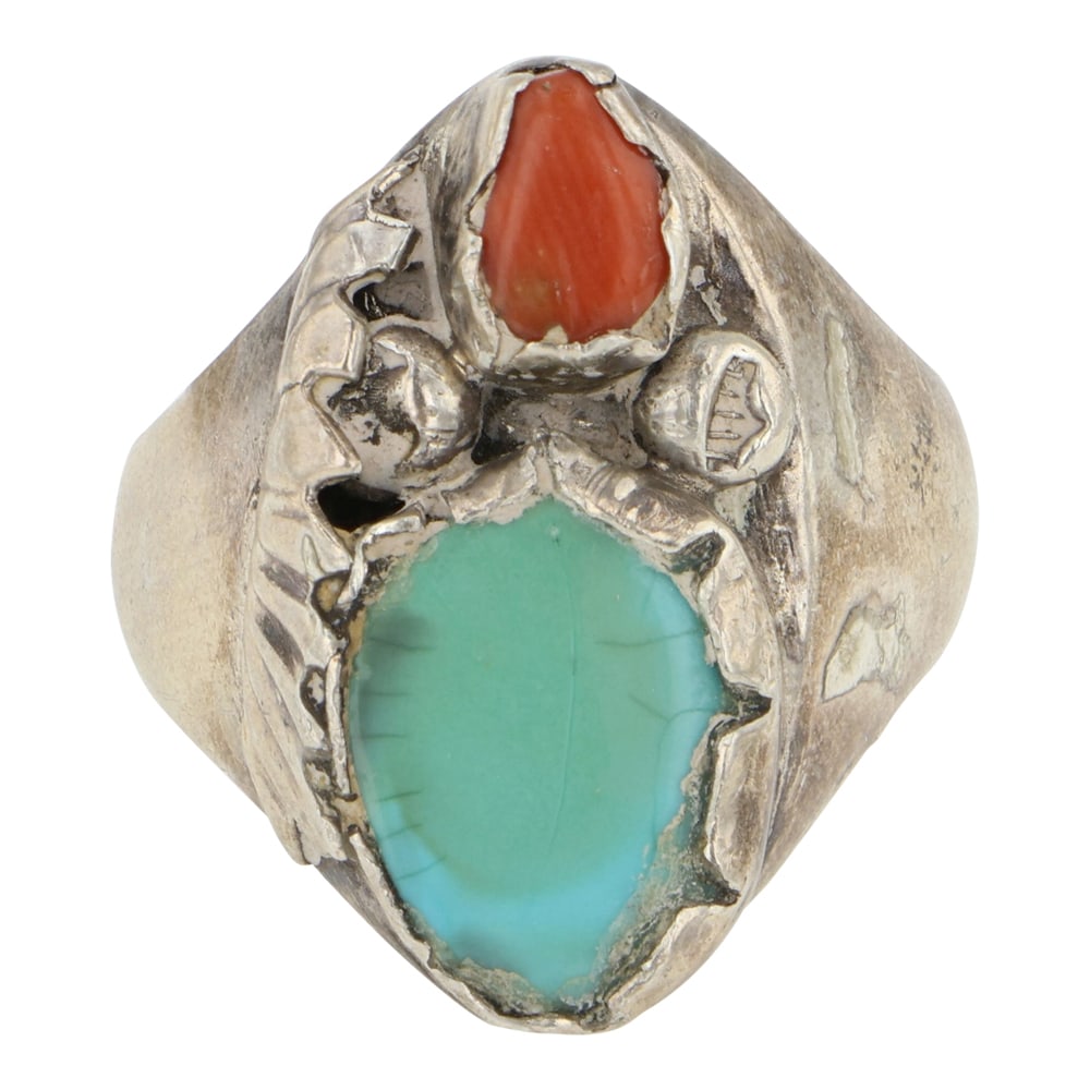 Vintage Navajo Turquoise & Coral Ring (1 of 3)