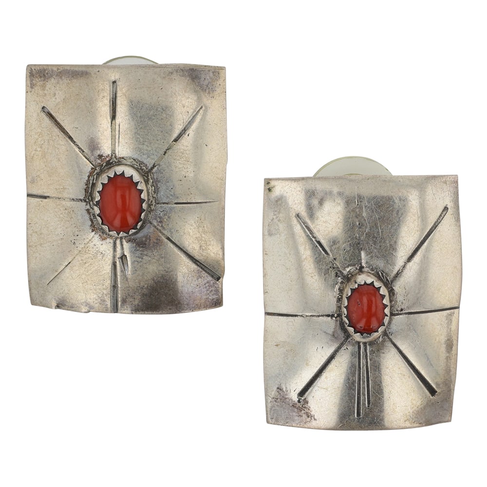 Navajo Mediterranean Coral Earrings: Sterling Silver | Genuine Mediterranean Coral | Navajo Mediterranean Coral Earrings | Navajo Native American Southwest Indian Jewelry | Good (no breaks or damages) | Approximate Weight: 9 Grams | Earr