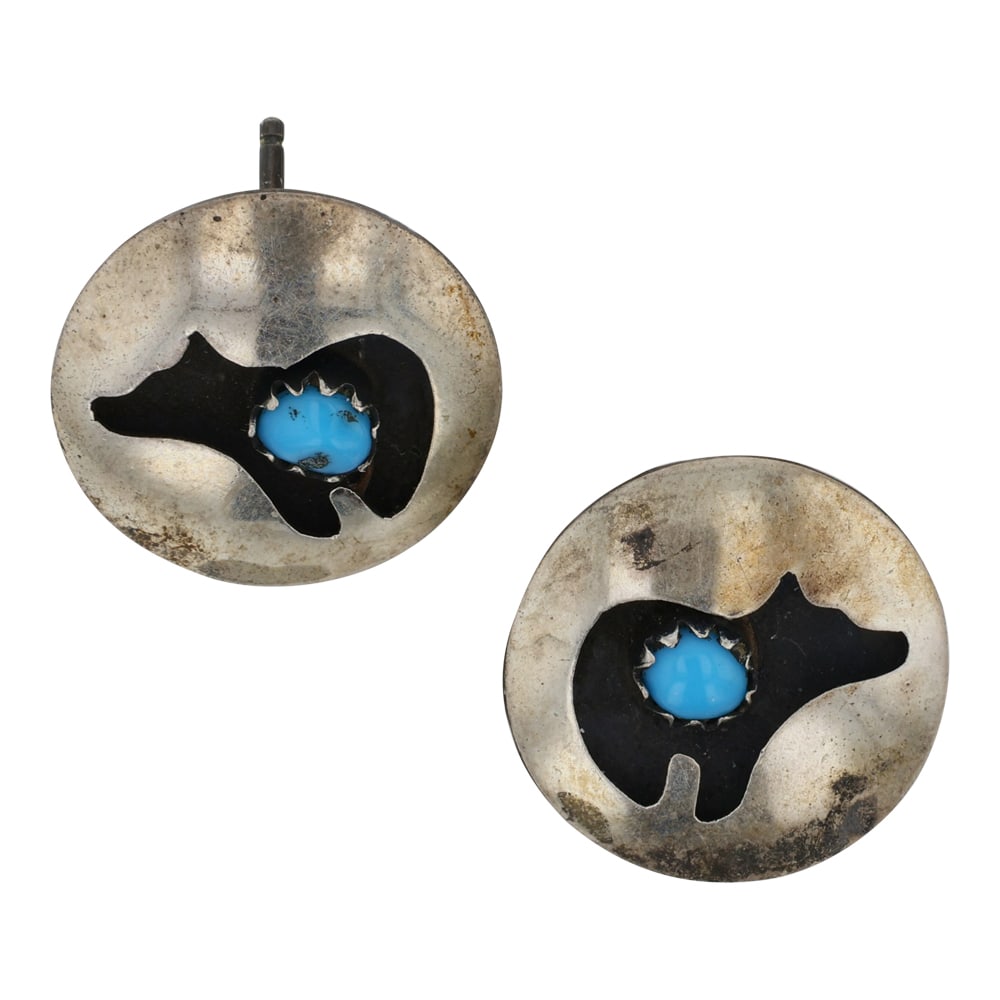 Vintage Navajo Kingman Turquoise Bear Earrings (1 of 2)