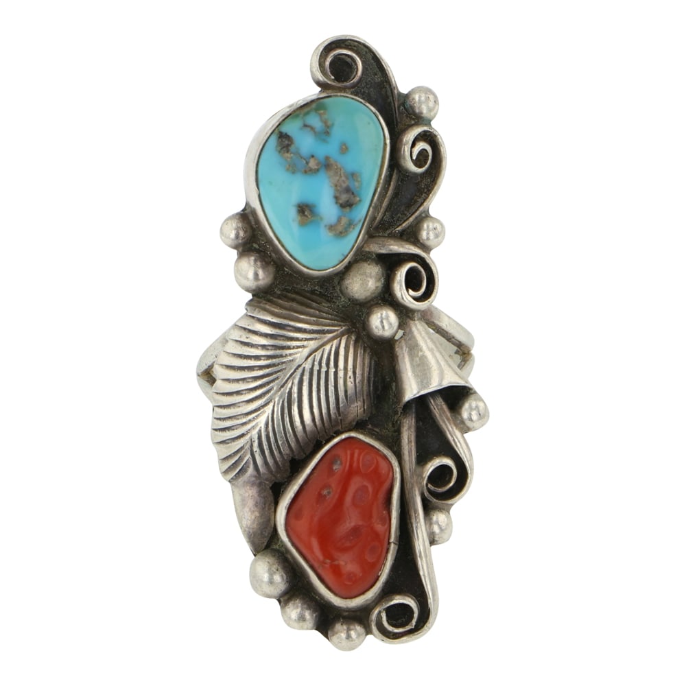 Vintage Navajo Turquoise & Coral Ring (1 of 3)