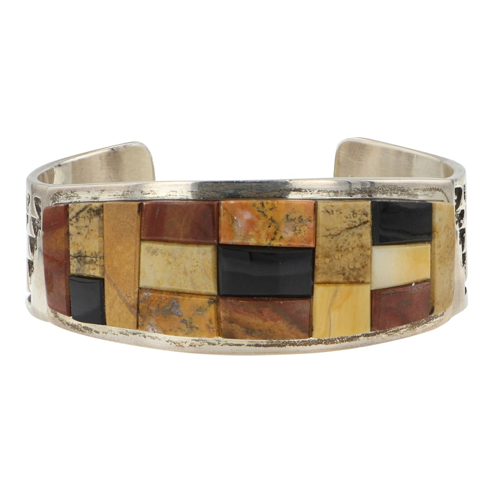 Tommy Jackson Award Winning Navajo Acoma Jet & Picture Jasper Cobblestone Inlay Bracelet (1 of 3)