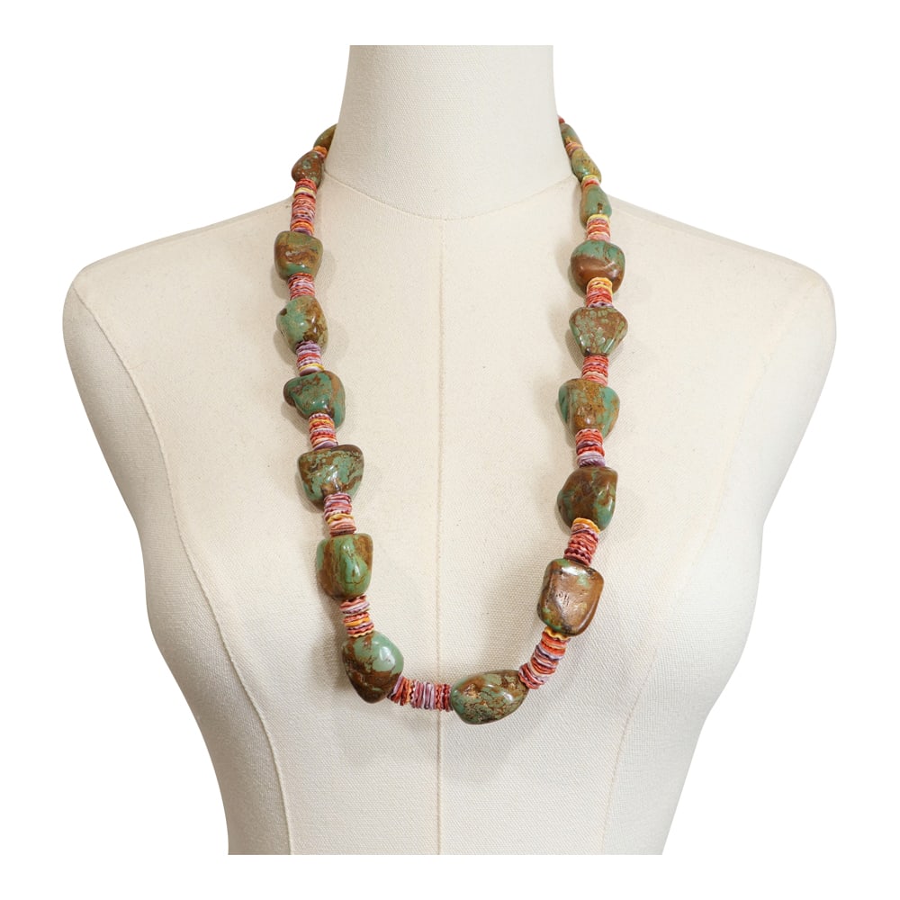 Vintage Navajo Large Nevada Turquoise Nuggets & Spiny Oyster Necklace (1 of 3)