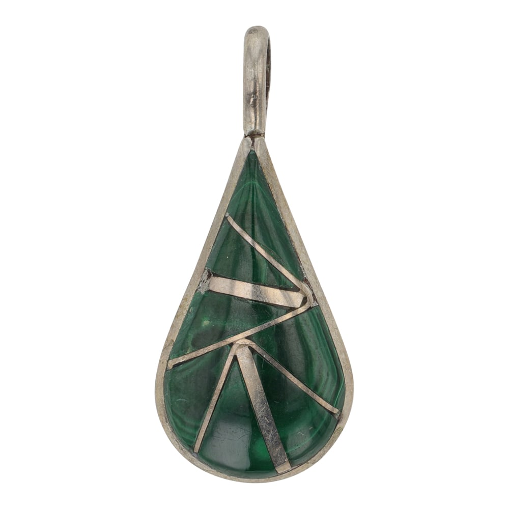 Zuni Malachite inlay Pendant: Sterling Silver | Genuine Malachite | Zuni Malachite inlay Pendant | Zuni Native American Southwest Indian Jewelry | Good (no breaks or damages) | Approximate Weight: 3 Grams | Pendant: 1.25" x