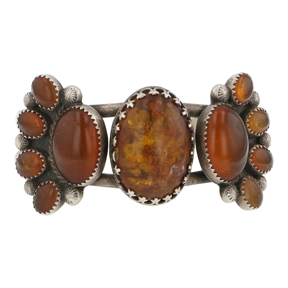 Vintage Navajo Amber Cuff Bracelet: Sterling Silver | Genuine Amber | Vintage Navajo Amber Cuff Bracelet | Navajo Native American Southwest Indian Jewelry | Good (no breaks or damages) | Approximate Weight: 33 Grams | Bracelet: 5"