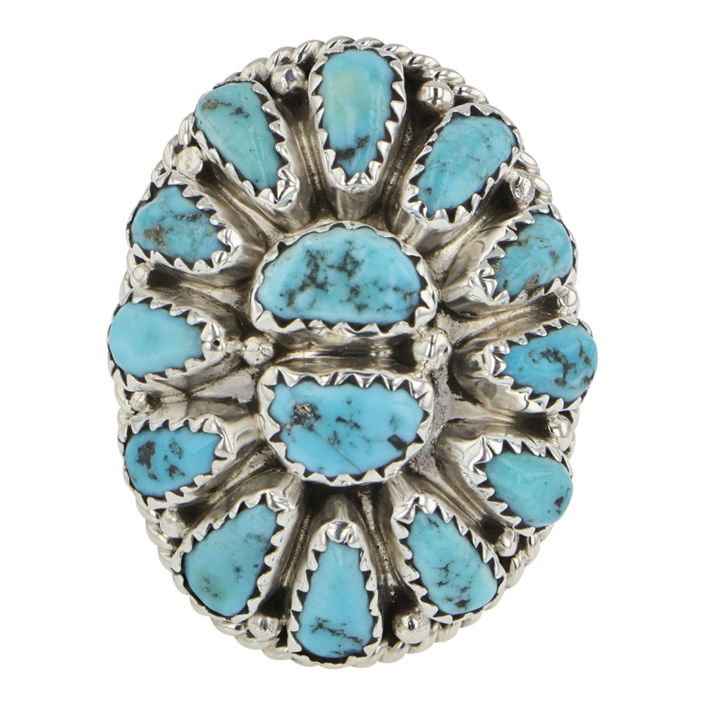 Nora Tsosie Navajo Kingman Turquoise Domed Cluster Ring (1 of 3)