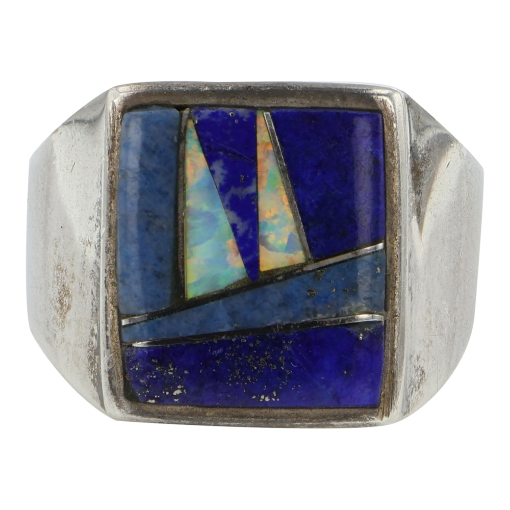 Navajo Lapis & Synthetic Opal Inlay men's Ring (1 of 3)