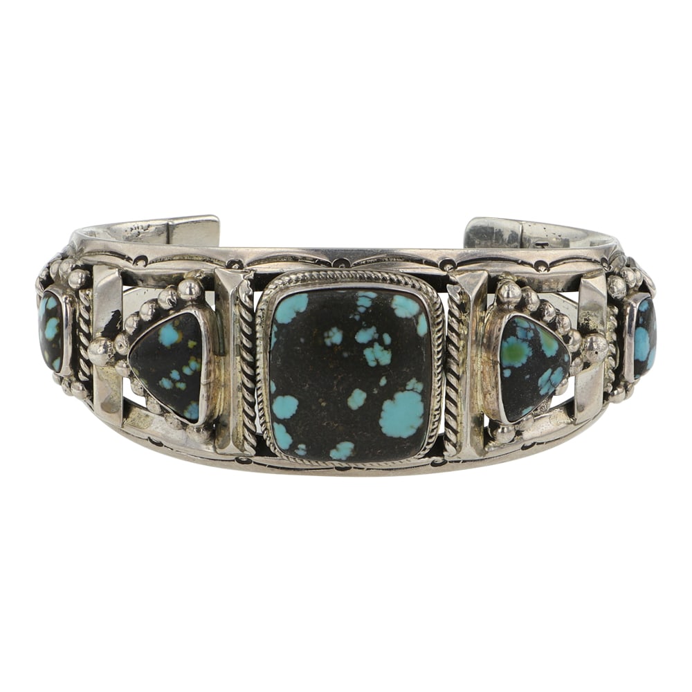 Navajo Hubei Turquoise Five Stone Graduated Cuff Bracelet (1 of 3)
