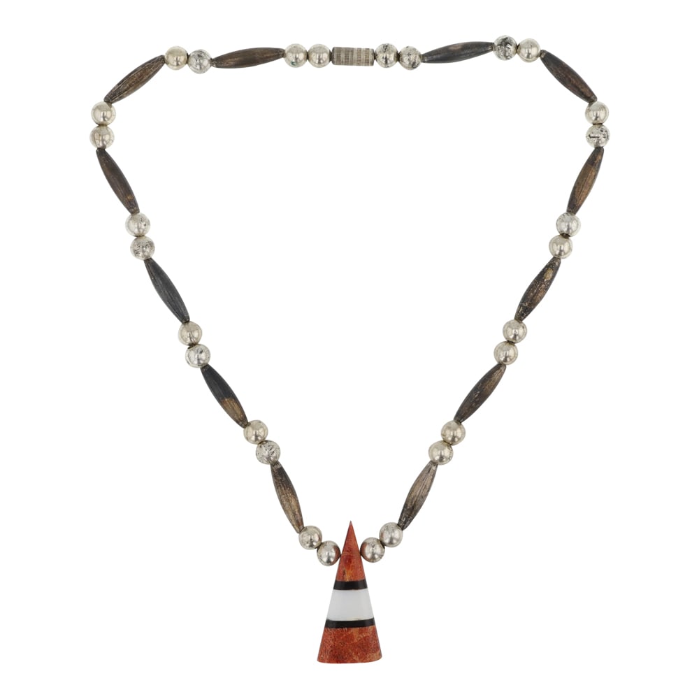 Vintage Navajo Spiny Oyster & Shell Silver Beads Necklace (1 of 3)
