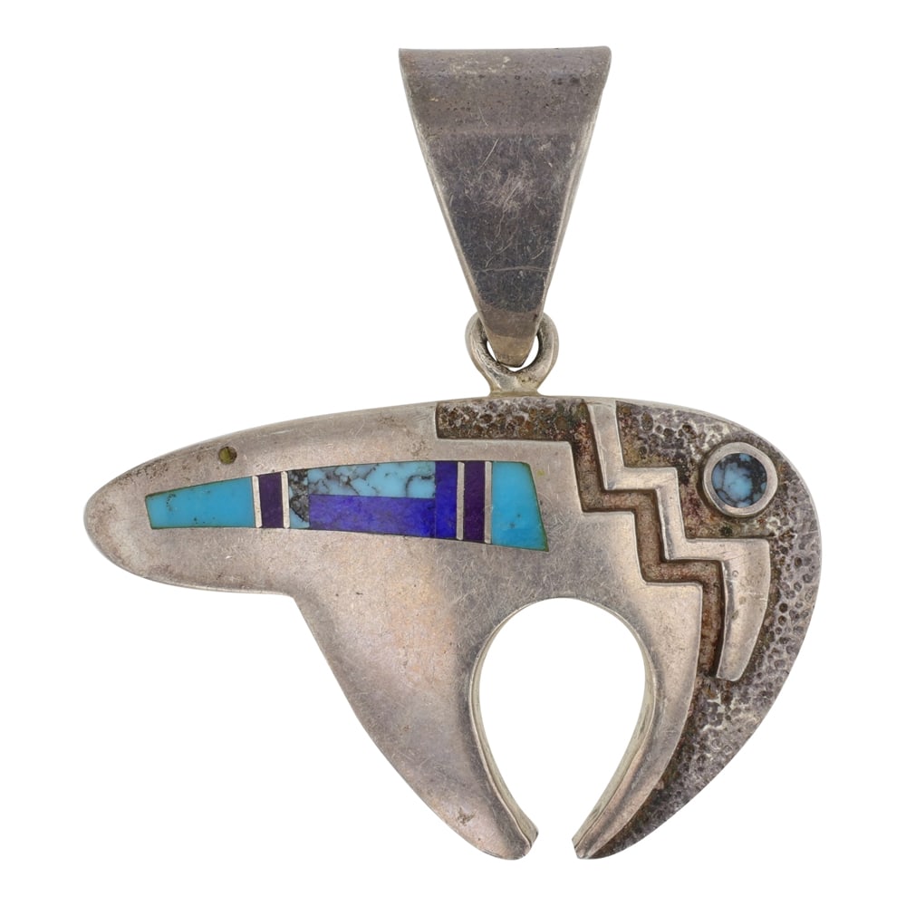 Ray Tracey Award Winning Navajo Artist & Actor Turquoise & Lapis Inlay bear Pendant (1 of 2)