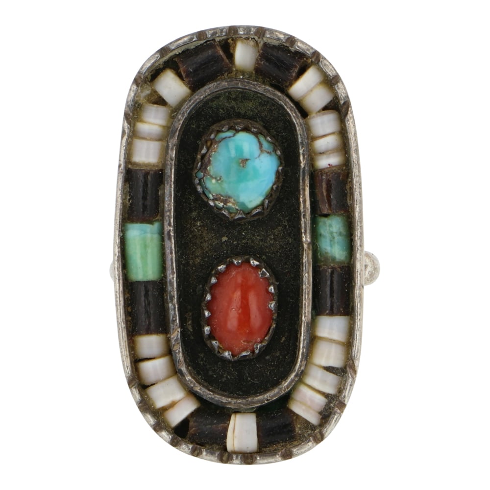 Vintage Santo Domingo Turquoise Coral & Shell Ring (1 of 3)