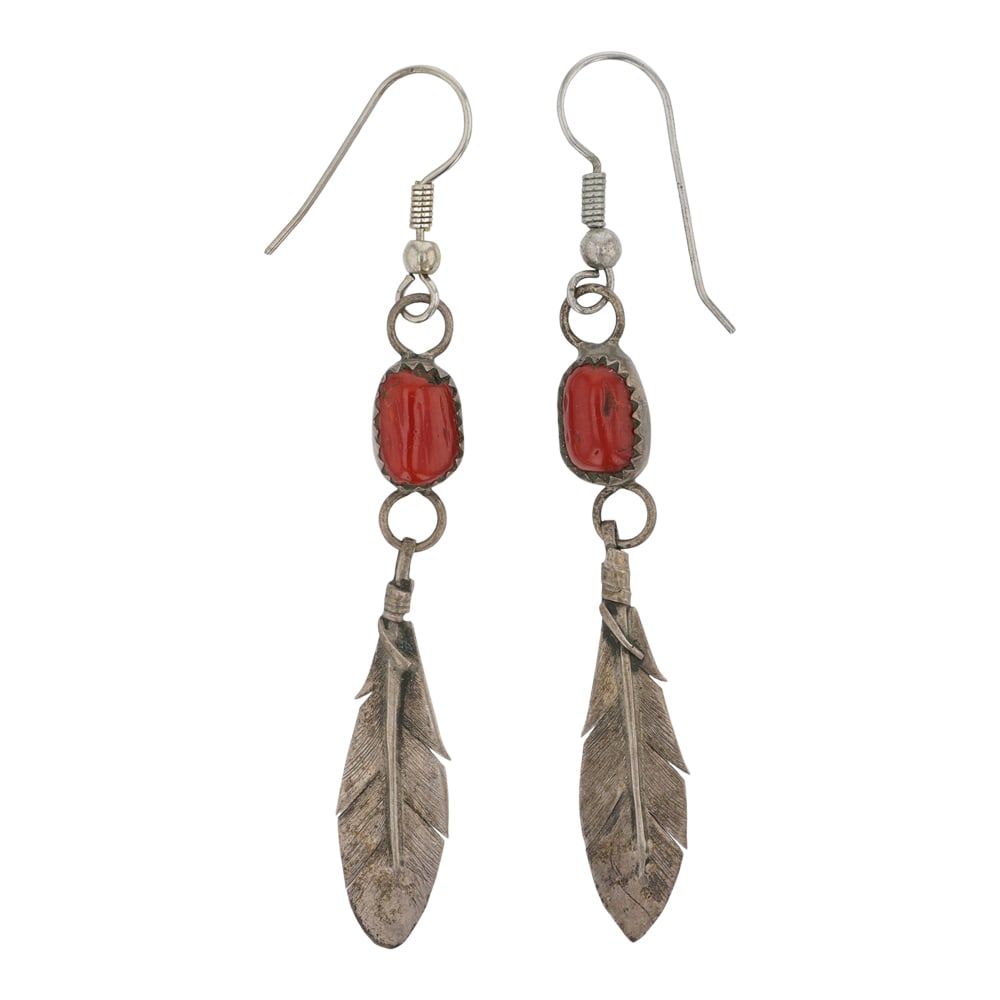 Vintage Navajo Coral Feather Earrings (1 of 2)