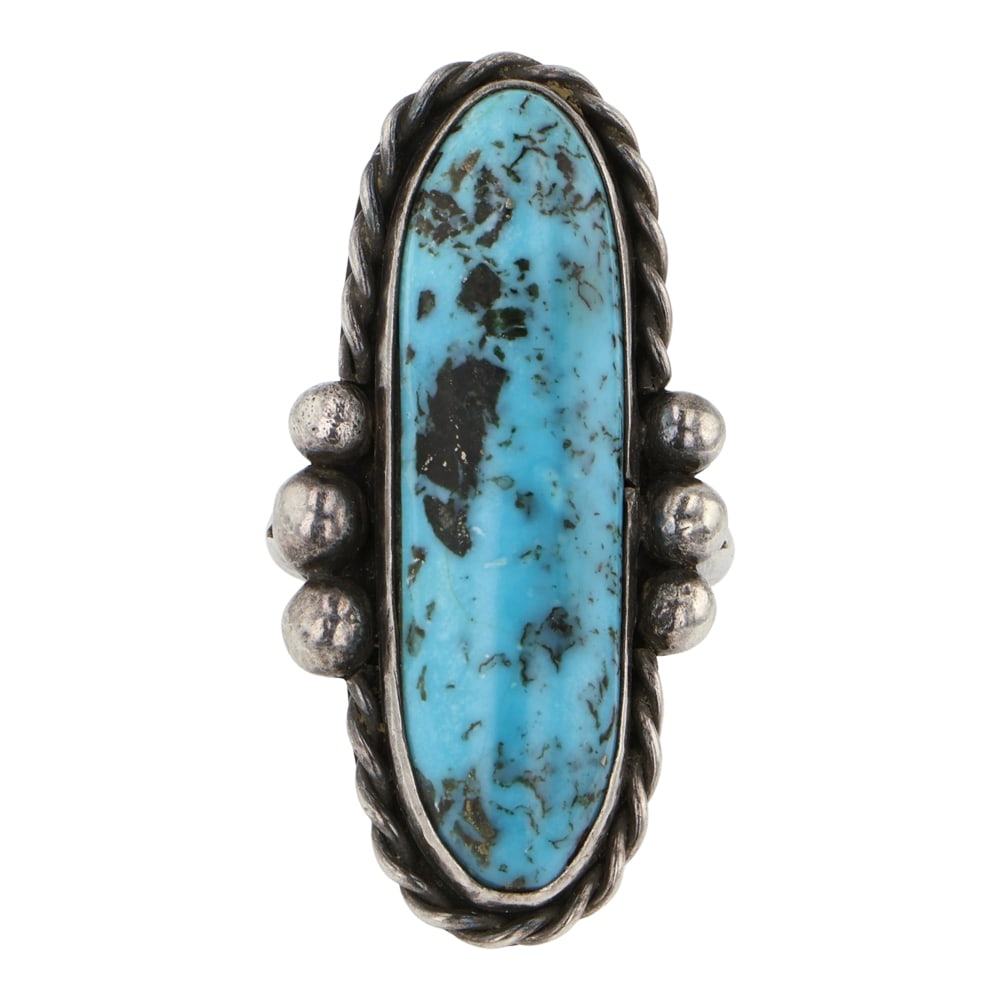 Vintage Navajo Nevada Turquoise Long Oval Ring (1 of 3)