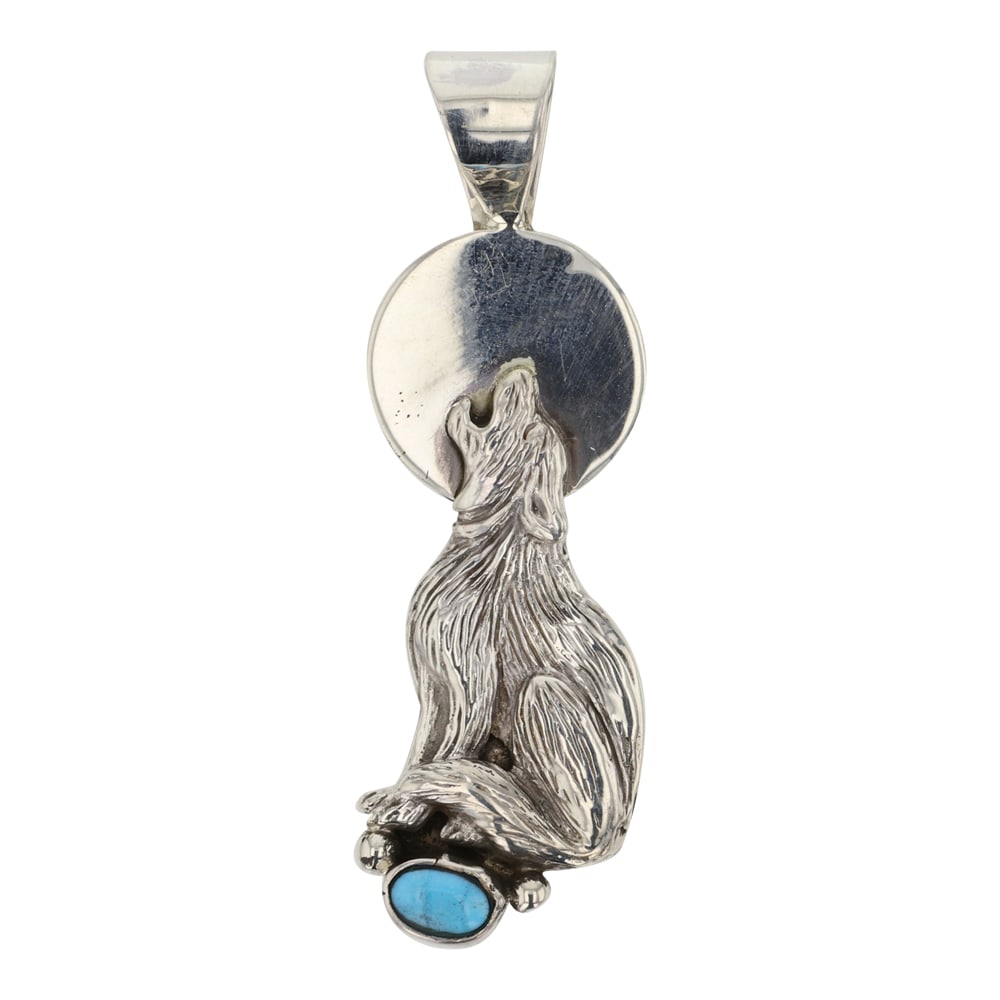 RB Navajo Kingman Turquoise Wolf Pendant (1 of 2)