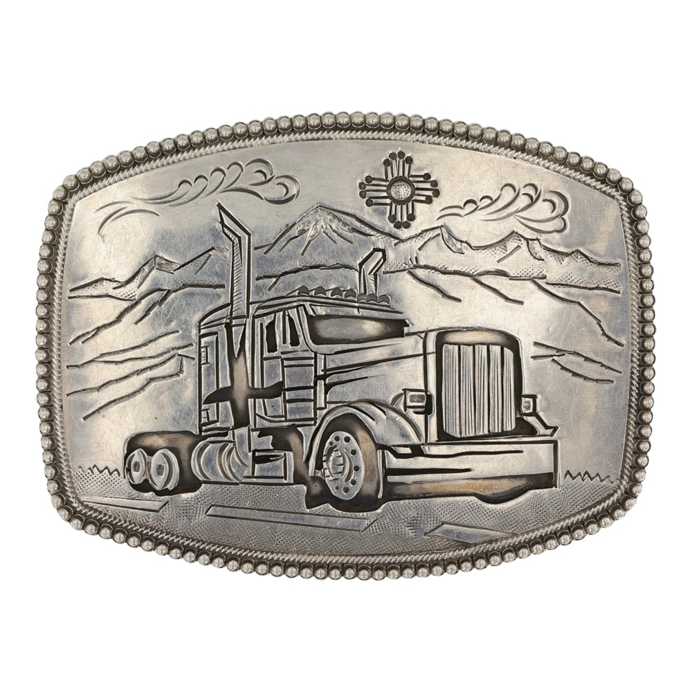 Calvin Maritnez Award Winning Navajo Artist Semi Truck New Mexico Highways Intricate Belt Buckle (1 of 2)