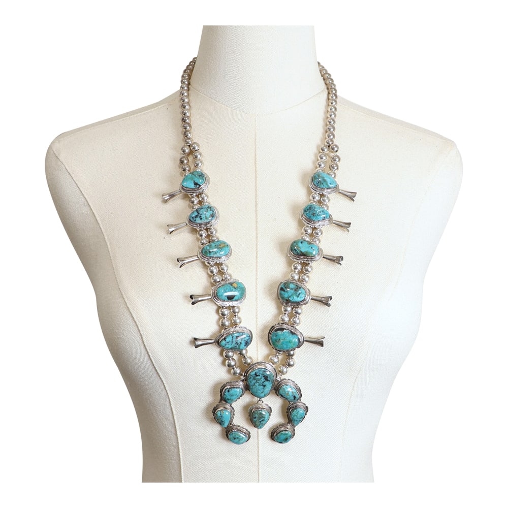 Lyle Piaso Navajo Nevada Turquoise Squash Blossom Necklace (1 of 4)
