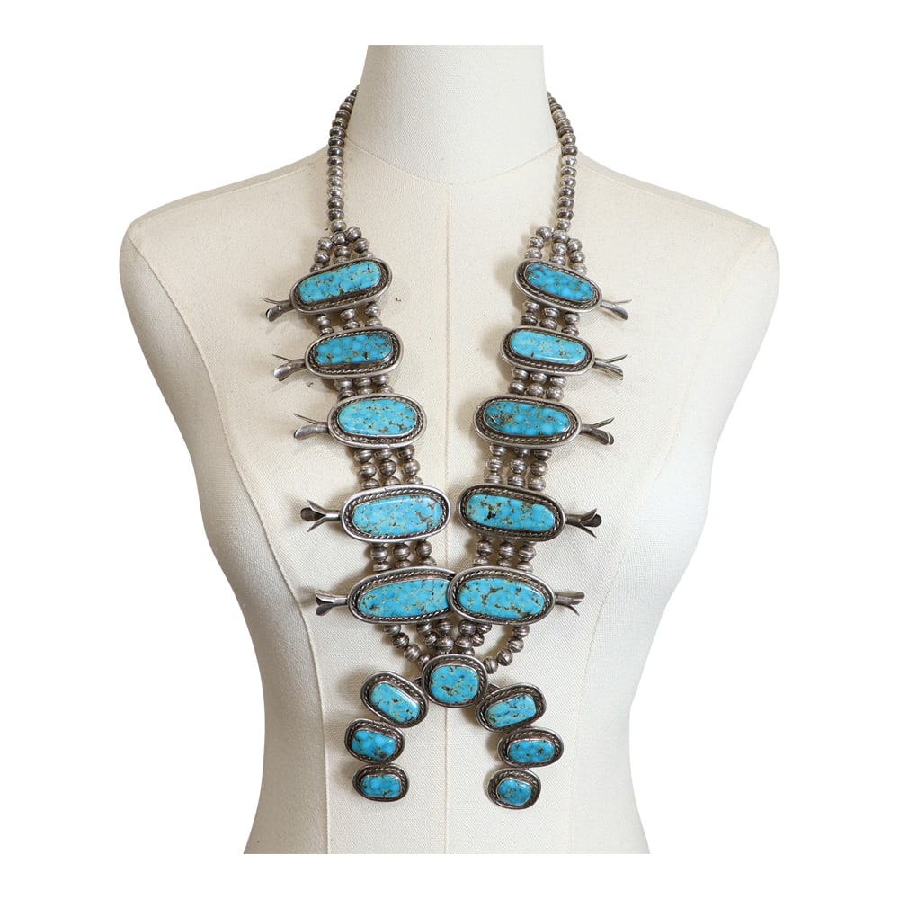 Vintage Navajo 1970's Kingman Turquoise Large Squash Blossom Necklace (1 of 3)
