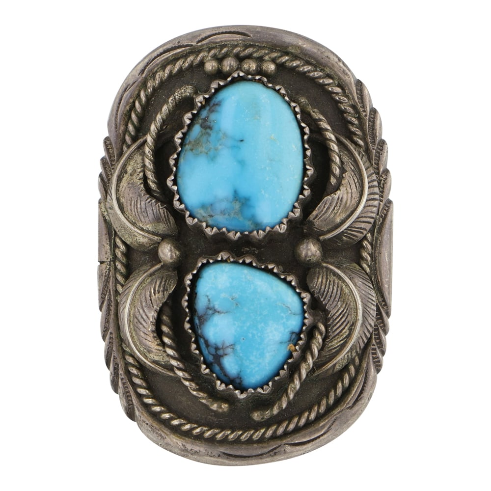 Vintage Navajo Ithaca Peak Turquoise Two Stone Ring (1 of 4)