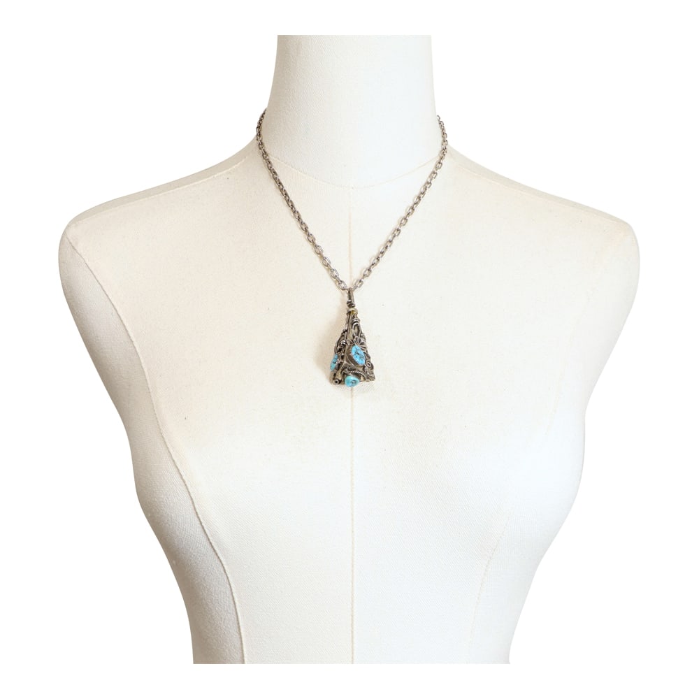 Vintage Navajo Turquoise & Coral Spinner Necklace: Sterling Silver | Genuine Turquoise & Coral | Vintage Navajo Turquoise & Coral Spinner Necklace | Navajo Native American Southwest Indian Jewelry | Good (no breaks or damages) | Approximate Weight: 27