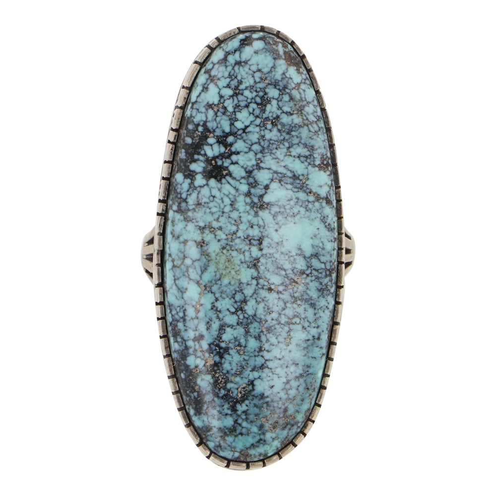 Navajo Spiderweb Turquoise Long Oval Statement Ring: Sterling Silver | Genuine Turquoise | Navajo Spiderweb Turquoise Long Oval Statement Ring | Navajo Native American Southwest Indian Jewelry | Good (no breaks or damages) | Approximate Weight: 18 Grams