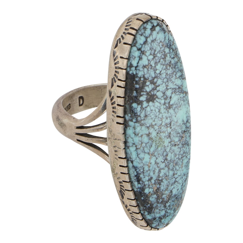 Navajo Spiderweb Turquoise Long Oval Statement Ring - 3