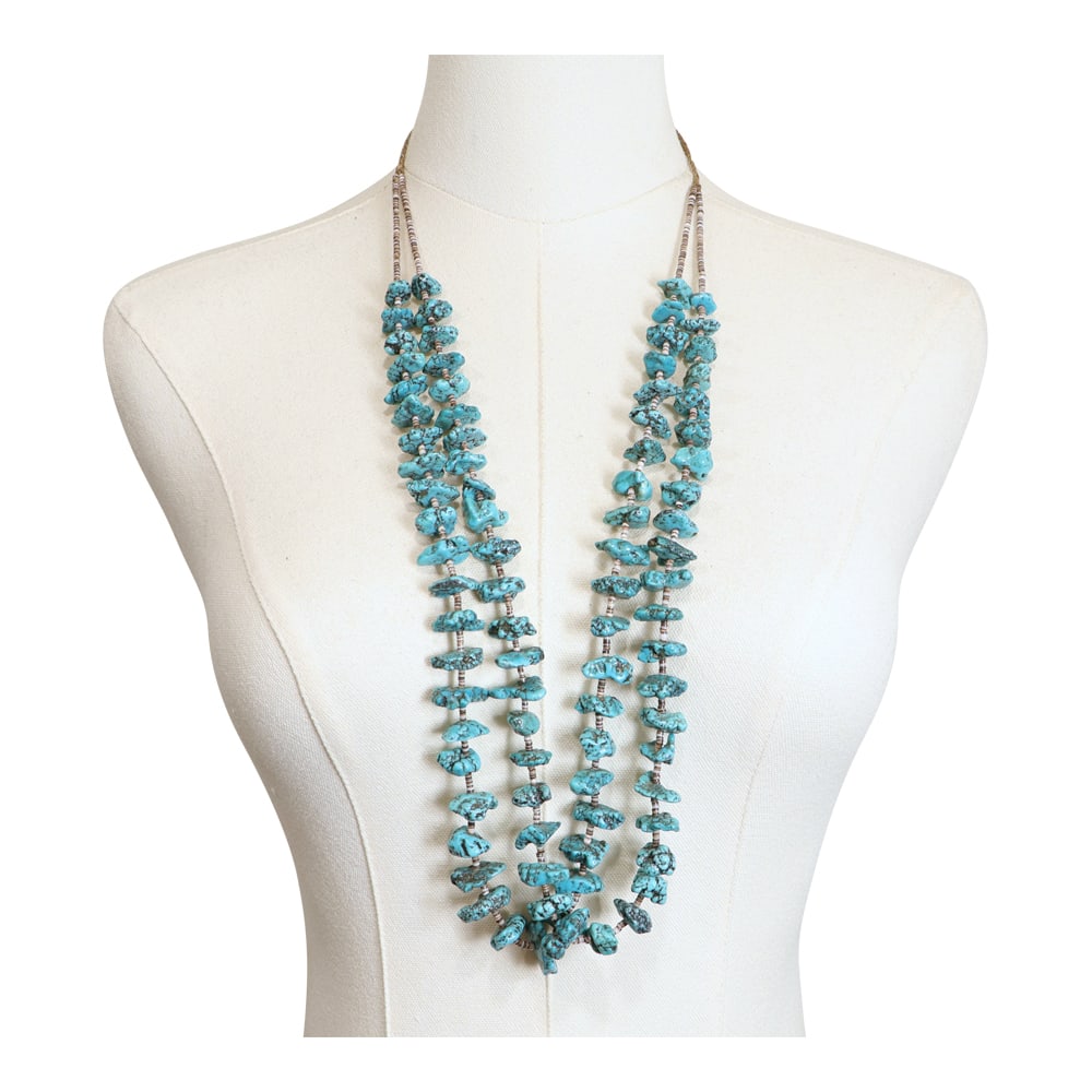 Vintage Santo Domingo Turquoise & Shell Heishi Necklace: | Genuine Turquoise & Shell Heishi | Vintage Santo Domingo Turquoise & Shell Heishi Necklace | Santo Domingo Pueblo Native American Southwest Indian Jewelry | Good (no breaks or damages) | Approximate