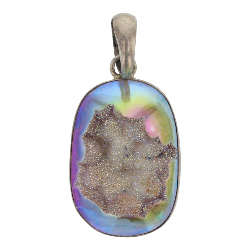 Raymond Beard Navajo Druzy Quartz Pendant: Sterling Silver | Genuine Druzy quartz | Raymond Beard Navajo Druzy Quartz Pendant | Navajo Native American Southwest Indian Jewelry | Good (no breaks or damages) | Approximate Weight: 23 Grams | Pend