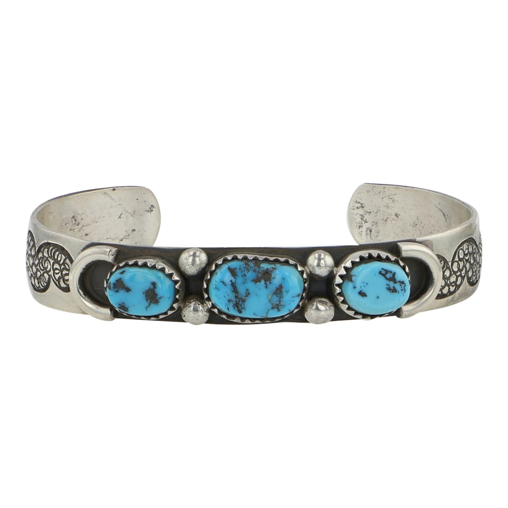 Fred Guerro Navajo Sleeping Beauty Turquoise Three Stone Bracelet (1 of 4)