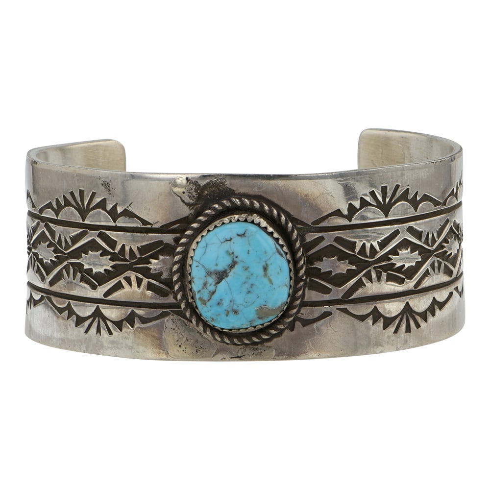 Rick Enriquez Navajo Compitos Turquoise Stamp Work Cuff Bracelet (1 of 3)