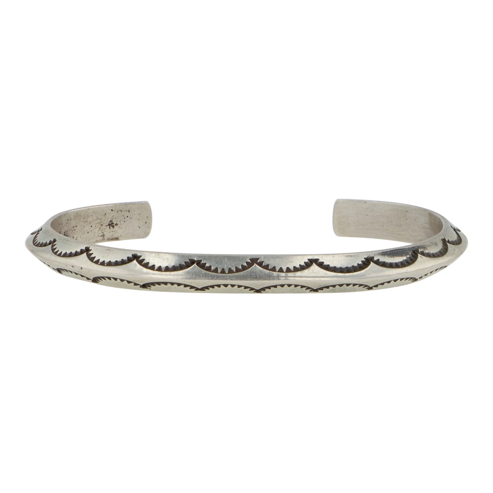 Fred Guerro Navajo Triangle Wire Stamp-Work Cuff Bracelet: Sterling Silver | | Fred Guerro Navajo Triangle Wire Stamp-Work Cuff Bracelet | Navajo Native American Southwest Indian Jewelry | Good (no breaks or damages) | Approximate Weight: 22 Grams | Bracelet: