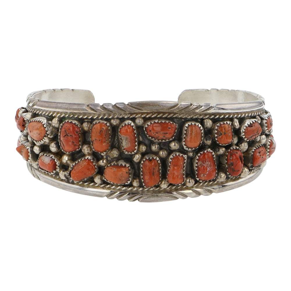 Navajo Mediterranean Coral Freeform Cuff Bracelet (1 of 3)