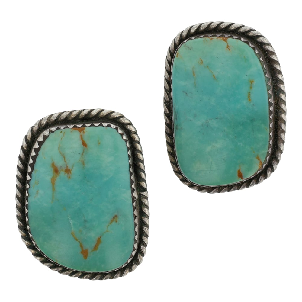 Vintage Navajo Menassa Turquoise Clip-on Earrings: Sterling Silver | Genuine Menassa Turquoise | Vintage Navajo Menassa Turquoise Clip-on Earrings | Navajo Native American Southwest Indian Jewelry | Good (no breaks or damages) | Approximate Weight: 13