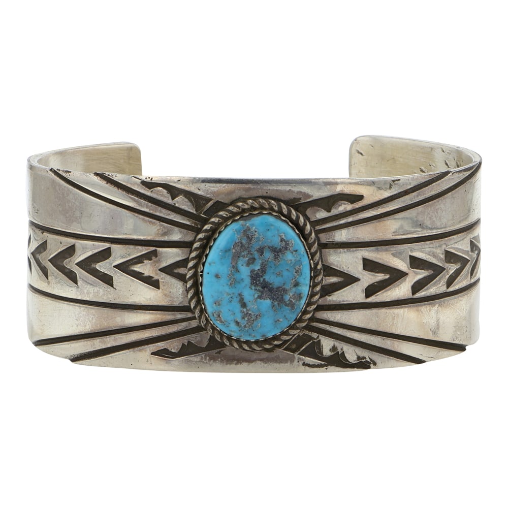 Rick Enriquez Navajo Kingman Turquoise Bracelet: Sterling Silver | Genuine Kingman Turquoise | Rick Enriquez Navajo Kingman Turquoise Bracelet | Navajo Native American Southwest Indian Jewelry | Good (no breaks or damages) | Approximate Weight: 70 G