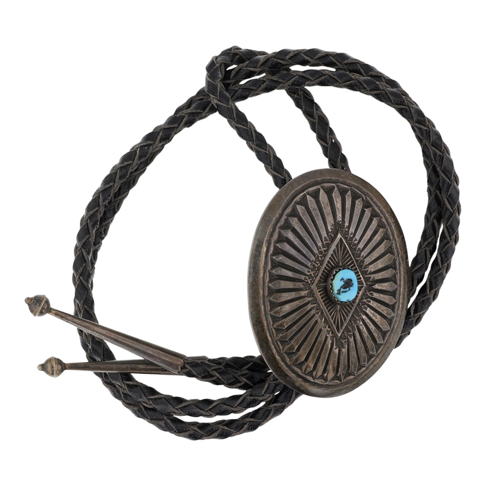 Leon Martinez Navajo Kingman Turquoise Bolo Tie (1 of 3)