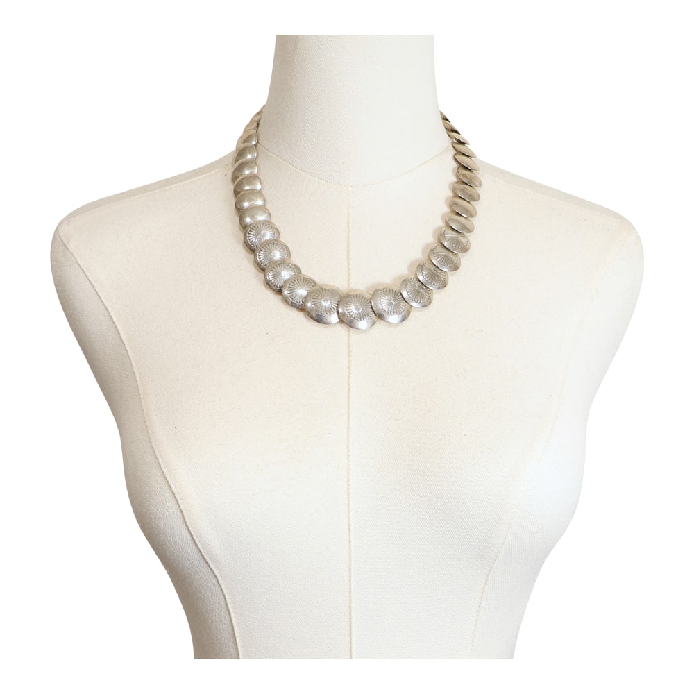 Vintage Navajo Stamp Work Pillow Beads Necklace: Sterling Silver | | Vintage Navajo Stamp Work Pillow Beads Necklace | Navajo Native American Southwest Indian Jewelry | Good (no breaks or damages) | Approximate Weight: 57 Grams | Necklace: 20"