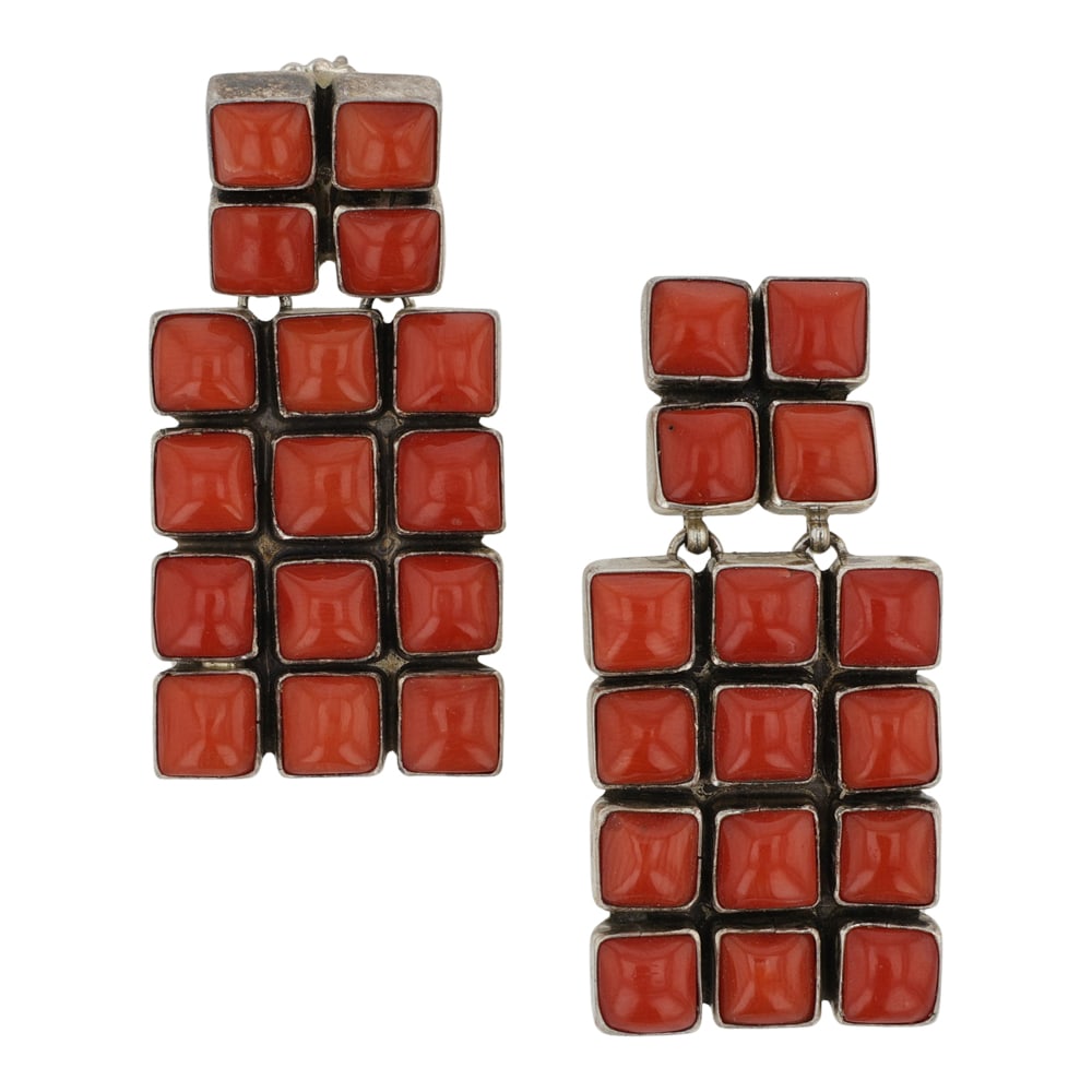 Sylvia Chee Navajo Mediterranean Coral Square Row Earrings (1 of 2)