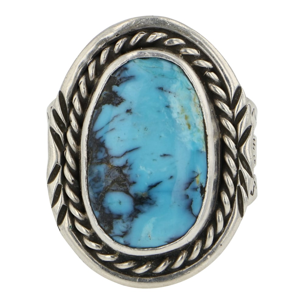 Geoffrey Stewart Navajo Nevada Turquoise Ring: Sterling Silver | Genuine Nevada Turquoise | Geoffrey Stewart Navajo Nevada Turquoise Ring | Navajo Native American Southwest Indian Jewelry | Good (no breaks or damages) | Approximate Weight: 15 Gram