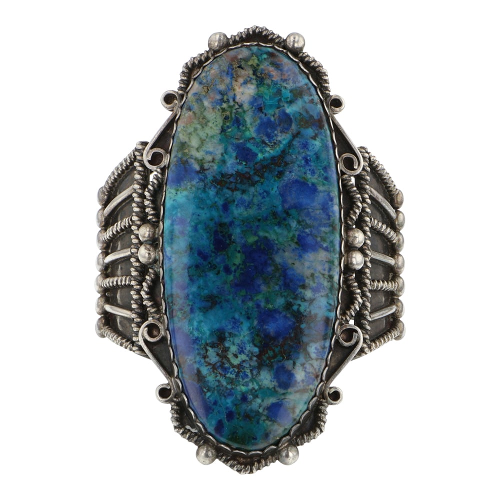 Vintage Chrysocolla Large Detailed Huge Stone Cuff Bracelet (1 of 3)