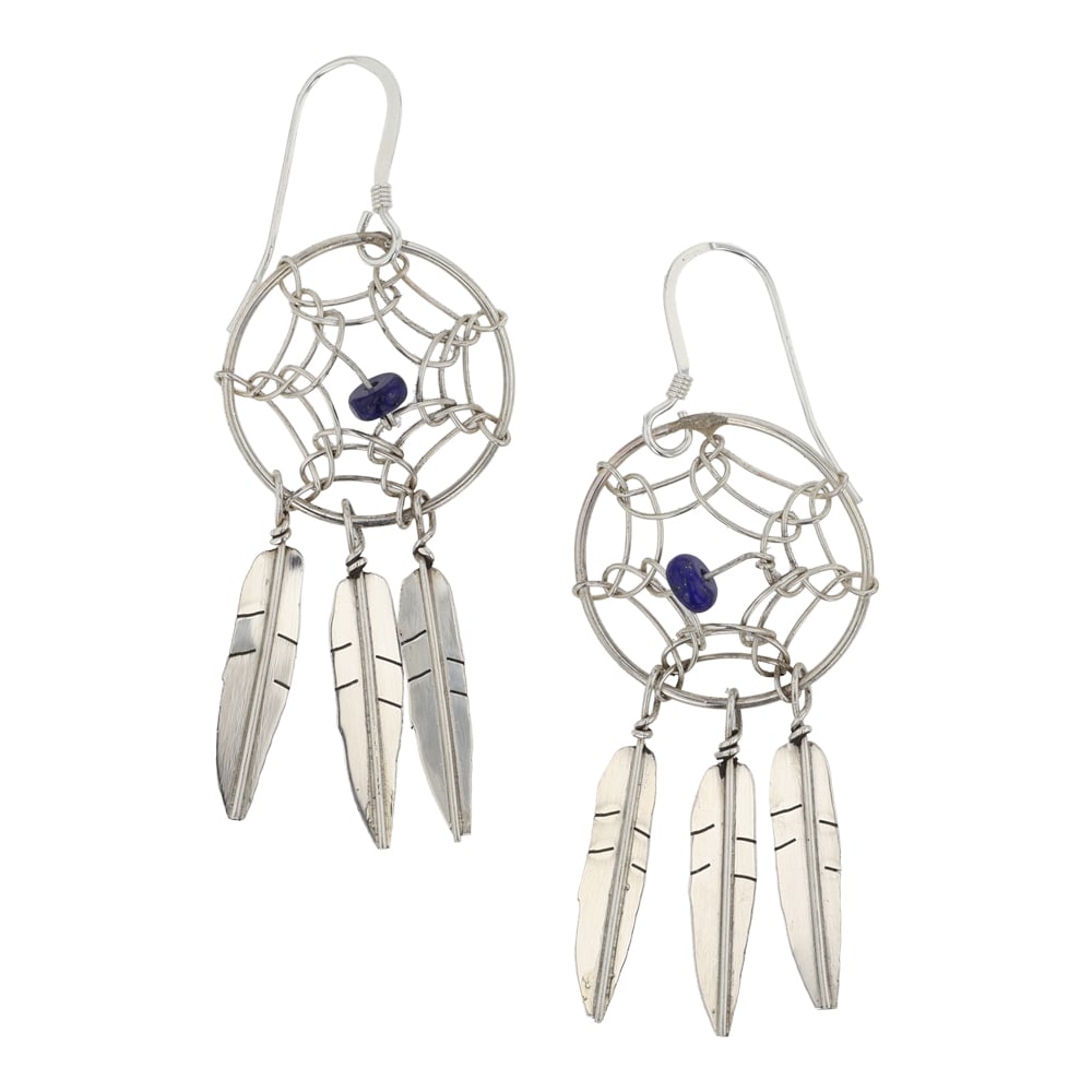 Navajo Lapis Dream Catcher Earrings (1 of 2)
