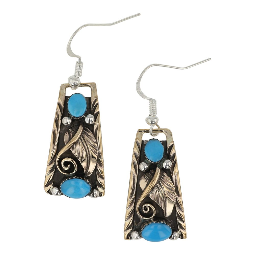 Navajo Sterling Silver & 12K Gold Filled Kingman Turquoise Earrings: Sterling Silver | Genuine Kingman Turquoise | Navajo Sterling Silver & 12K Gold Filled Kingman Turquoise Earrings | Navajo Native American Southwest Indian Jewelry | Good (no breaks or damages) | Appr