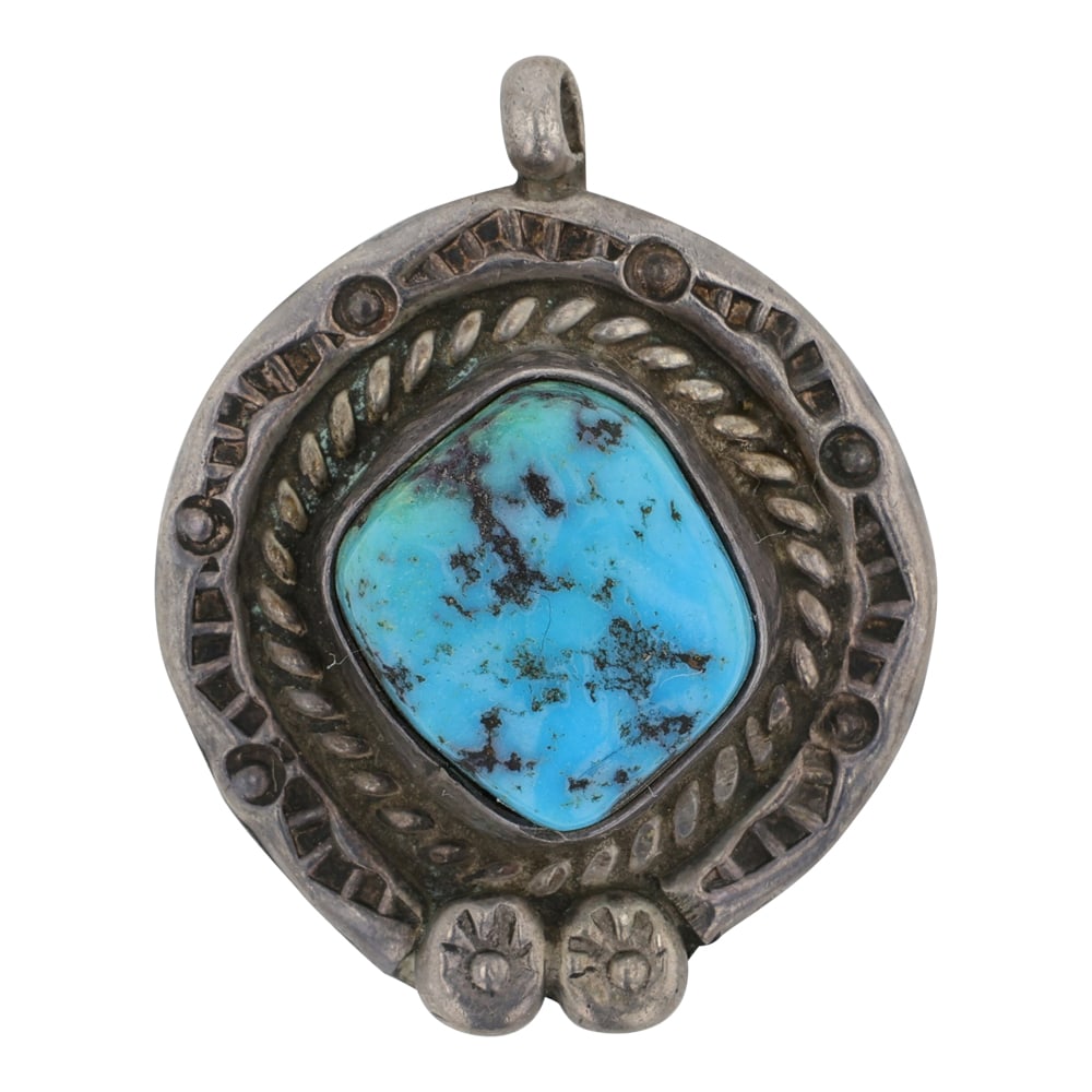 Vintage Navajo Kingman Turquoise Pendant: Sterling Silver | Genuine Kingman Turquoise | Vintage Navajo Kingman Turquoise Pendant | Navajo Native American Southwest Indian Jewelry | Good (no breaks or damages) | Approximate Weight: 5 Grams | P