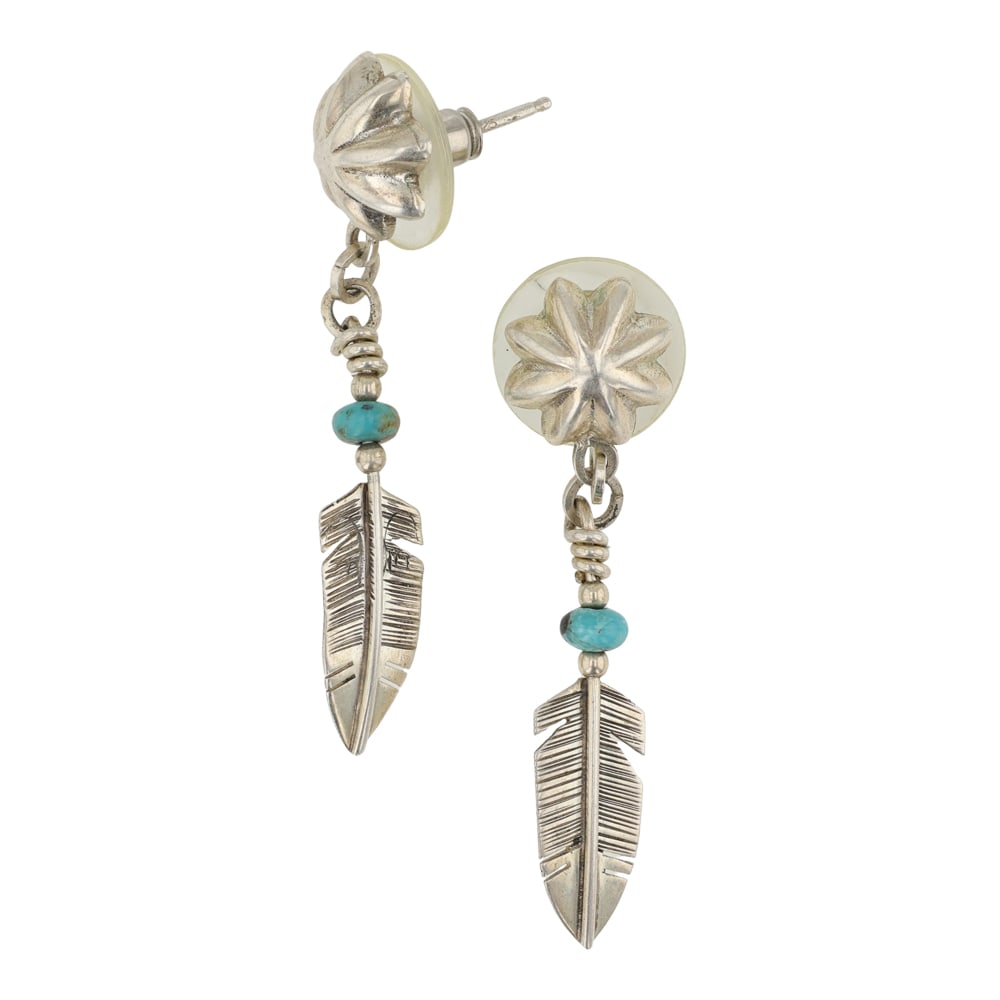Navajo Turquoise Earrings: Sterling Silver | Genuine Turquoise | Navajo Turquoise Earrings | Navajo Native American Southwest Indian Jewelry | Good (no breaks or damages) | Approximate Weight: 4 Grams | Earrings: 1.75" x .5" ea