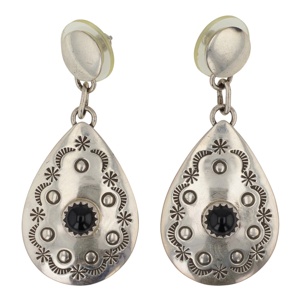 Vintage Navajo Black Onyx Earrings: Sterling Silver | Genuine Black Onyx | Vintage Navajo Black Onyx Earrings | Navajo Native American Southwest Indian Jewelry | Good (no breaks or damages) | Approximate Weight: 7 Grams | Earrings: 2" x