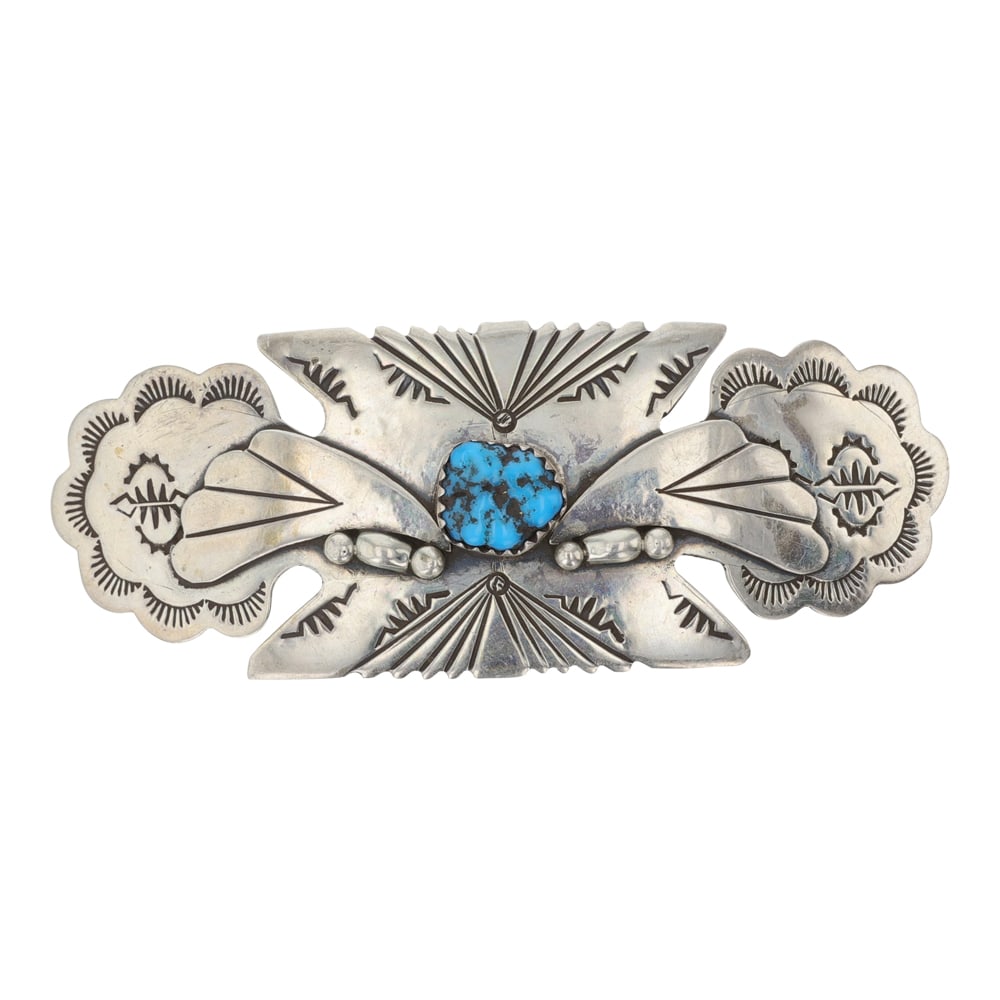 Fred Guerro Navajo Kingman Turquoise Hair Barrett (1 of 2)