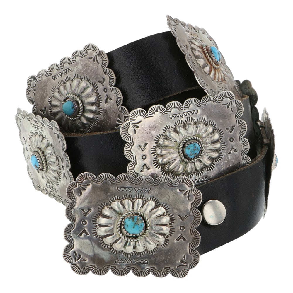 Vintage Navajo Kingman Turquoise Stamp Work Concho belt (1 of 3)