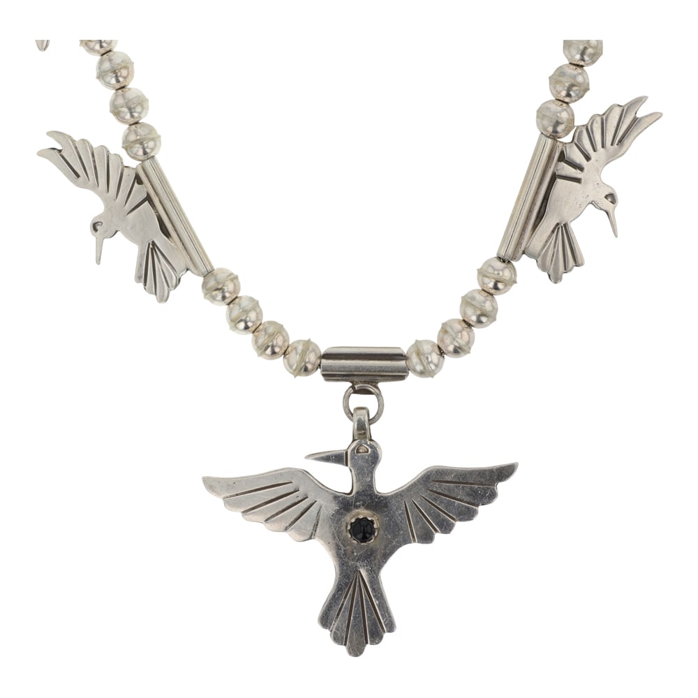 Fred Guerro (1934-2020) Awad Winning Master Navajo Artist Black Onyx Intricate Bird Necklace (1 of 4)